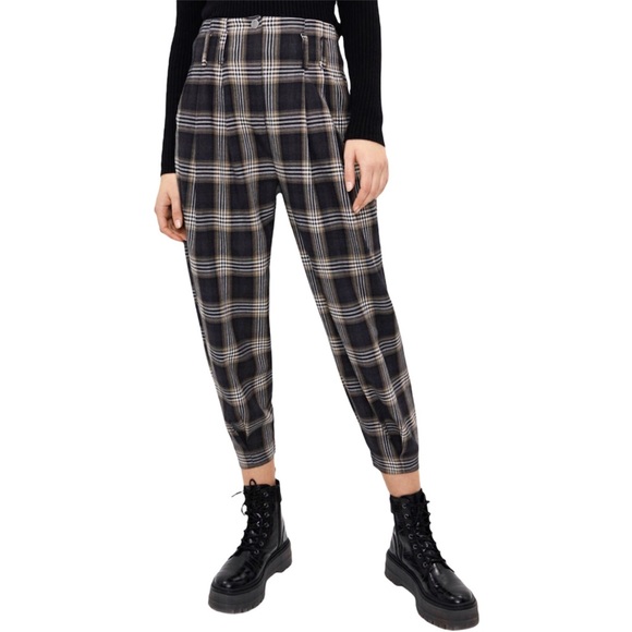 Bershka Pants - Bershka Tapered Plaid Pants